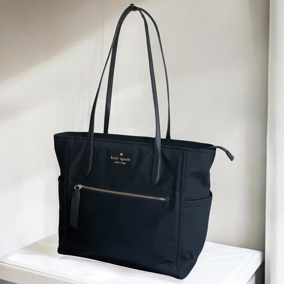 Authentic Kate Spade Black Nylon Tote Bag with Leather Accents - Picture 2 of 12